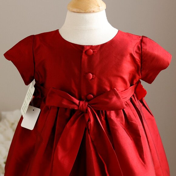 Red Silk Dress Luxury Designer Velvet Rose Leaf Trim Special Occasion Portrait - Picture 5 of 6